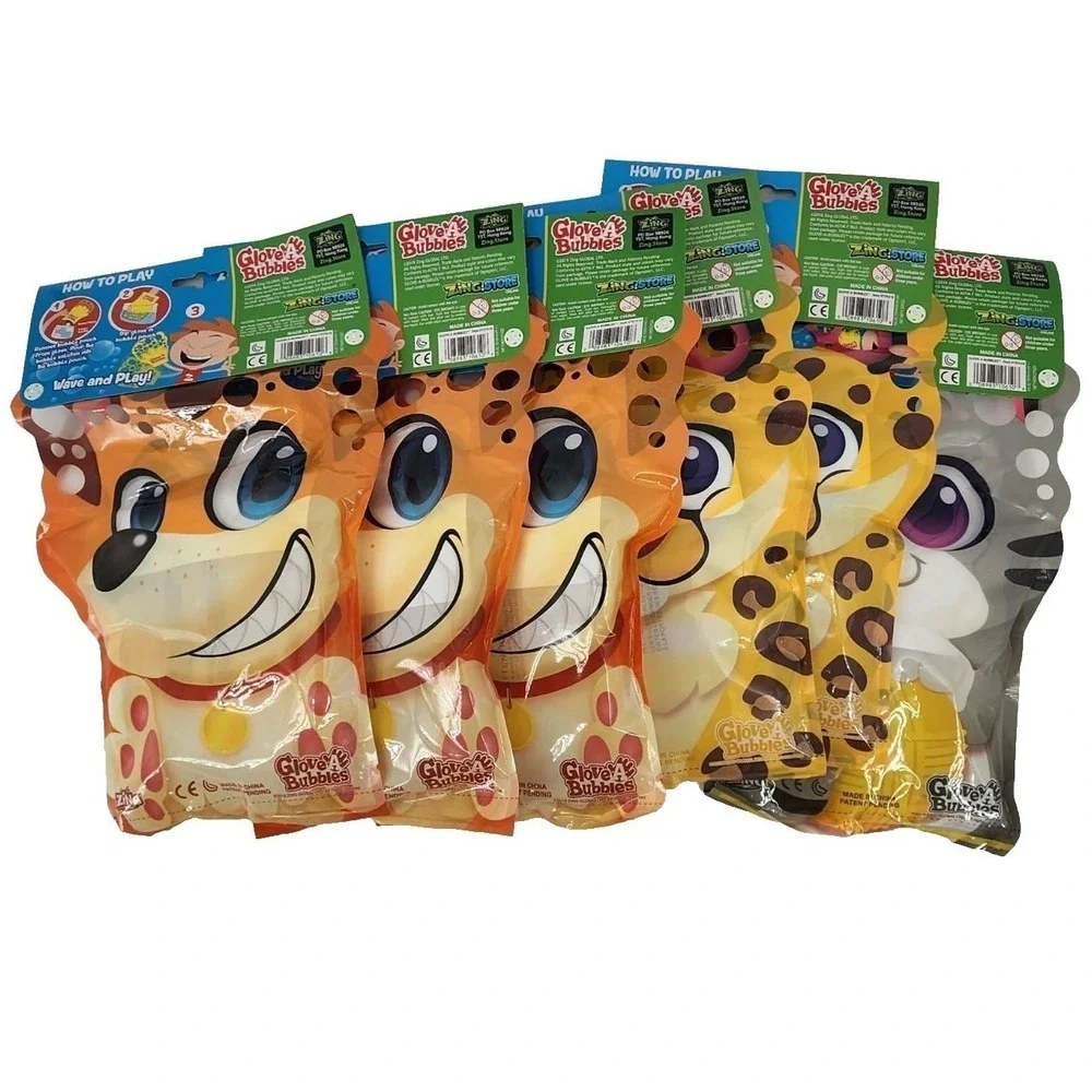 Zing Glove-A-Bubbles Wave and Play 6 Pack Animal Dog Leopard Kitten Kids Toy NEW